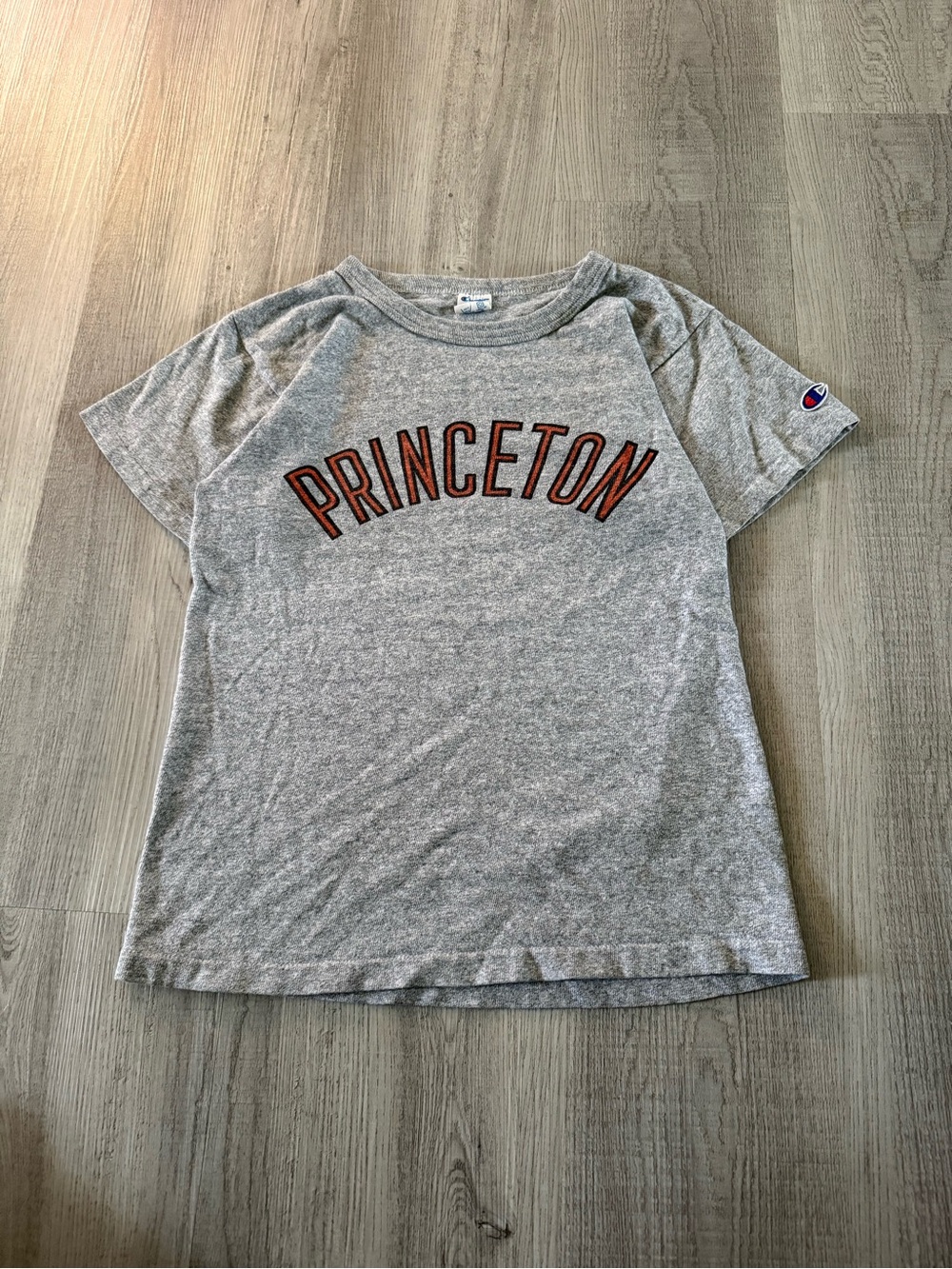 Vintage single stitched 90s Champion Gray Crewneck with Orange Princeton varsity